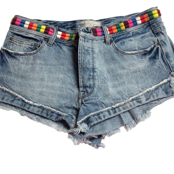 Free People Jean Shorts Size 27 (waist 30”) Eliot Rainbow Waist Very Distressed - Picture 2 of 10